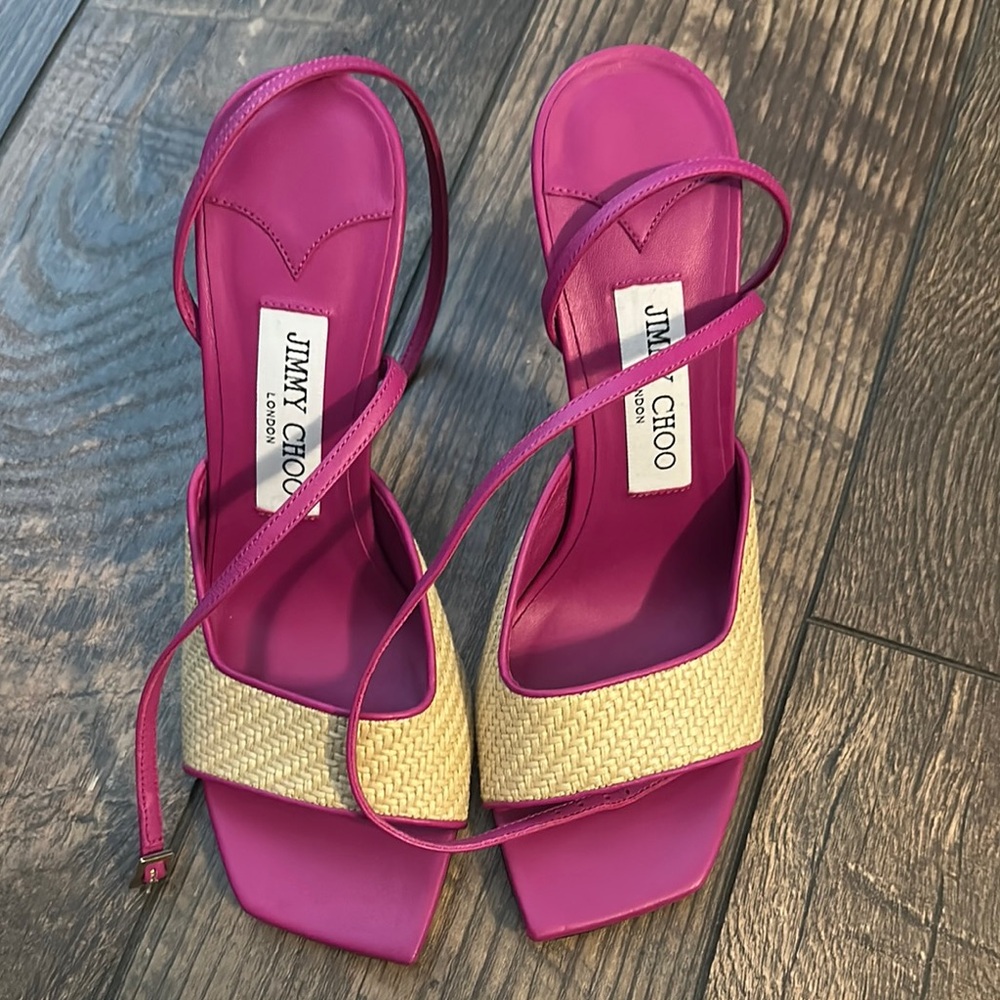 Jimmy Choo Pink and Cream Heeled Sandals